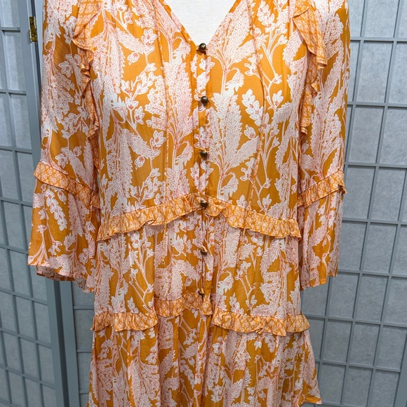 Anthropologie Floral Ruffle Yellow Top, Size XS - Picture 5 of 9